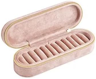 Velvet Ring Earrings Storage Box with 11 Slots, Ear Stud Holder, Zipper Closure Jewelry Organizer (Dusty Pink)