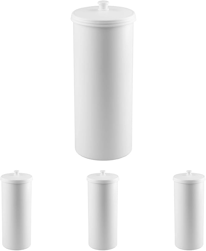 iDesign Freestanding Bathroom Toilet Paper Storage Holder with Lid for 3 Extra Rolls,White,(Pack of 4)
