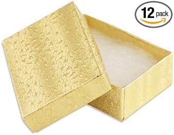 12 Pack Gold Foil Cotton Filled Color Paper Cardboard Jewelry Box for Necklace, Ring, Earring, Pendant, Pocket Watch, Body Jewelry and Beads Size-3 1/16" x 2 1/8" x 1" - by R J Displays