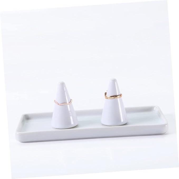 VANZACK 6pcs White Ceramic Cone Shaped Storage Holder Jewelry Organizer for and Accessories for Dressing Tables and Displaying Valuables