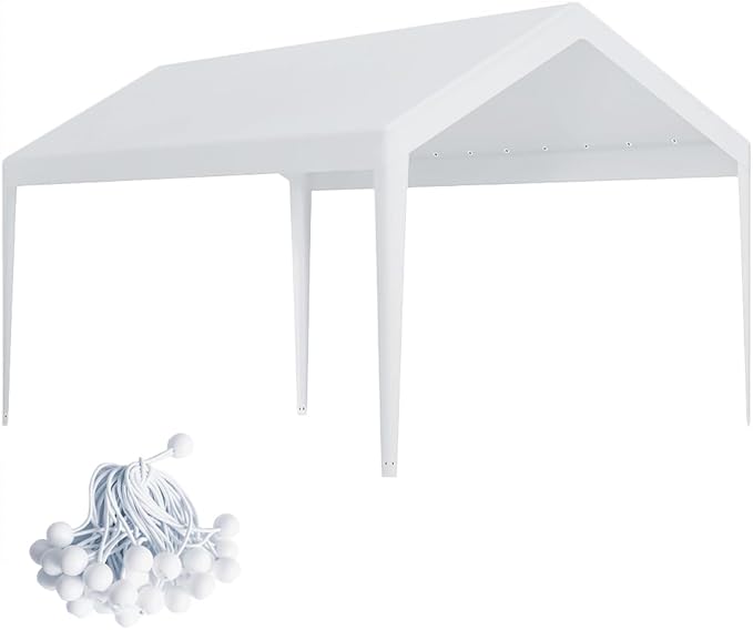 Carport Replacement Canopy, Replacement Top Cover for 12' x 20' Carport Frame, 180G PE Fabric Waterproof & UV Protected Tarp with Ball Bungees, White (Only Top Cover, Frame is not Included)