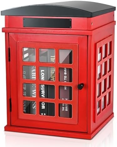 Outdoor Book Sharing Box, Waterproof Tin Roof Wooden Book Exchange Cabinet for Communities, Neighborhoods, and Schools, DIY Literature Storage for Books, Magazines, and Art (Red Tel. Booth)