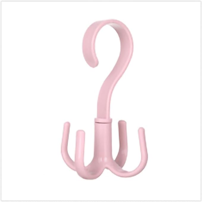 360° Rotating Plastic Bag Hanger, Save Space Multipurpose Closet Handbag Hook Organizer Holder with Wardrobe Scarf Belt Tie Scarf Hanging Rack for Bedroom Bathroom Corridor (Pink)