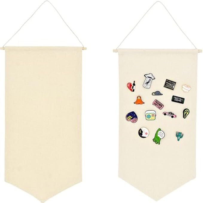 2pcs Cotton Canvas Wall-Mounted Brooch,Wall Hanging Jewelry Display Storage Set for Pin and Brooch Collections (B)