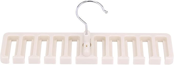 10 Slot Tie Belt Scarf Rack Organizer Sturdy Plastic Closet Wardrobe Space Saver Multifunctional Rotating Hanger for Ties Belts Scarves Accessories Black Brown Beige 30.5 x 7.3 x (Beige)