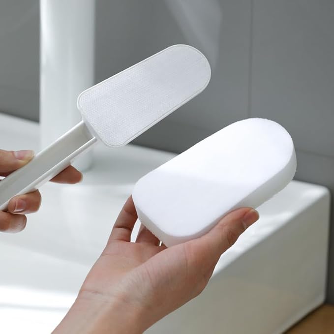 Extended Handle Sponge Scrubber with Integrated Scouring Pads: Ultimate Kitchen, Bathroom & Shower Cleaning Tool for Effortless Wash & Scrubbing (Long Handle Brush Sponge)