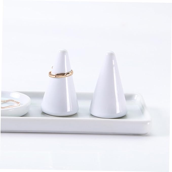 VANZACK 2pcs Ring Jewelry Organizer Holder Ceramic Ring Storage Cone Shaped Rack Jewelry Rack Necklace Stand