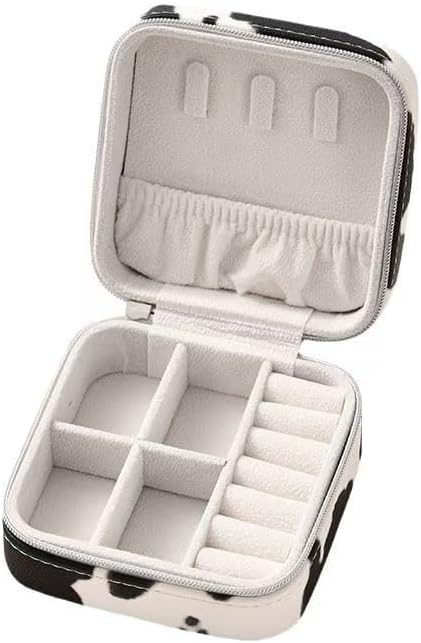 Jinglong Cattleprint Travel Jewelry Box, Compact and Adorable Doggy Jewelry Organizer, Suitable for Rings, Necklaces, and Earrings, Portable Jewelry Storage Box (Black and white cow pattern)