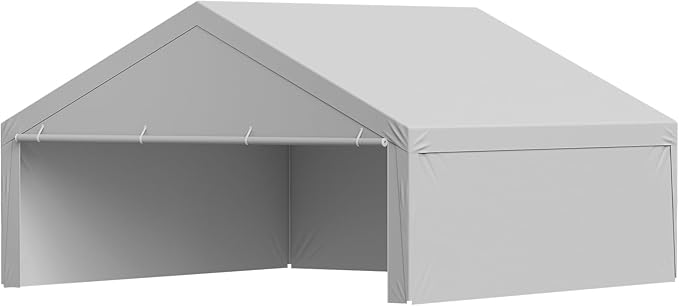 VEVOR Carport Replacement Canopy Cover, 20 x 20 ft Potable Garage Tent Top Tarp with Sidewalls, UV-Resistant & Waterproof, Heavy Duty Car Shelter Tarp with Ball Buggees, Grey, Frame Not Included