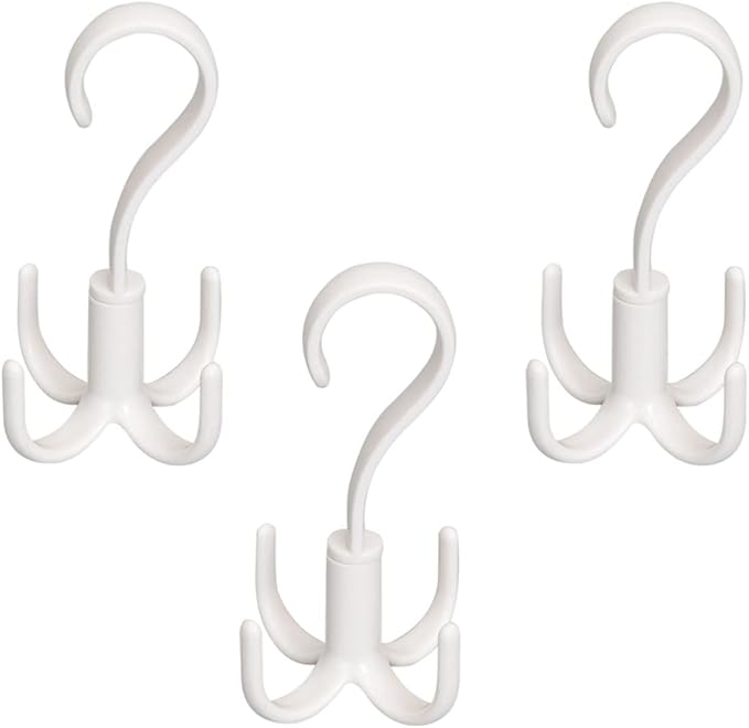 3pcs Rotating Four Hooks Organizer for Scarves Ties and Accessories Creative Closet Hanger White Multifunctional Design for Easy Access and Organization