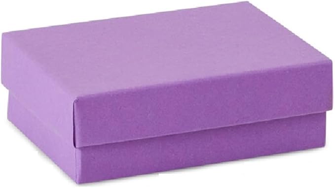 12 Pack Matte Purple Cotton Filled Color Paper Cardboard Jewelry Box for Necklace, Ring, Earring, Pendant, Pocket Watch, Body Jewelry. Size-3 1/16" x 2 1/8" x 1" - by R J Displays