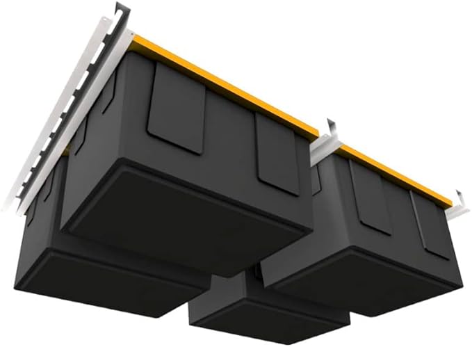 E-Z Garage Storage Overhead Bin Storage Rack Organization System - Store 4 Bins on Garage Ceiling/Adjustable to Fit Any Size Tub - Made In USA