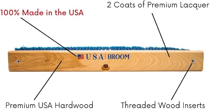 1-Pack - 24" Heavy Duty Outdoor Push Broom with 60" Handle. Ideal for Asphalt, Concrete & Heavy Debris. Durable American Made Steel Brackets-Stainless Steel Hardware. No Plastic. 100% USA Made