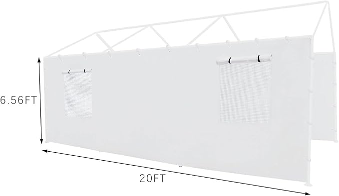 Rutile 10x20 Carport Replacement Sidewall, 180G PE Waterproof & UV Protected Sidewall Cover (White, Sidewall Panel with Mesh Windows)