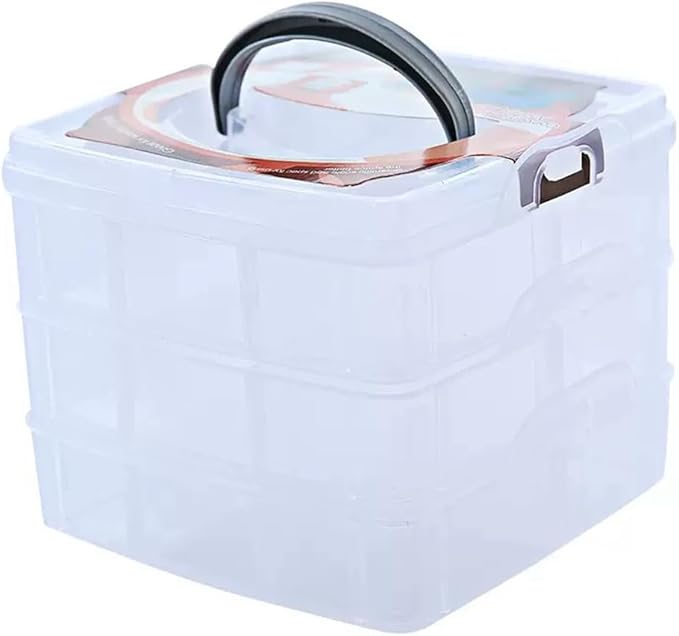 3-Tier Hair Accessories Storage Box, Clear Plastic Organizer with Handle, 5.9 x 5.9 x 5.1 in (Transparent, 5.9 x 5.9 x 5.1 in)