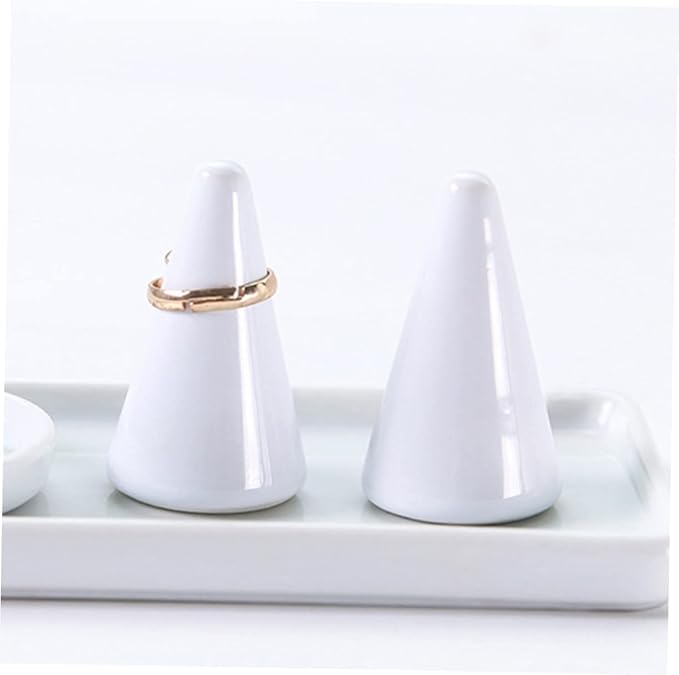 VANZACK 6pcs White Ceramic Cone Shaped Storage Holder Jewelry Organizer for and Accessories for Dressing Tables and Displaying Valuables