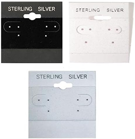 N'icePackaging - 100 Qty Sterling Silver Imprinted in Silver Foil Black 1 1/2" x 1 1/2" Hanging Earring Cards - for Displays Hooks or Slatwalls - Merchandise & Sales - Clip/Wire/Post Earrings