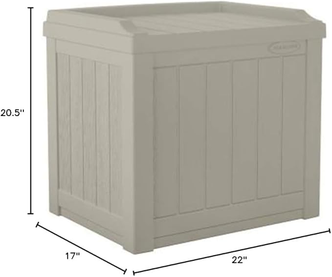 Suncast Outdoor Storage Box - 22 Gallon Light Taupe Resin Outdoor Deck Box with Seat, Weatherproof Patio Storage Bin Container for Keeping Cushions, Tools & Towels for Pool, Yard, & Garden