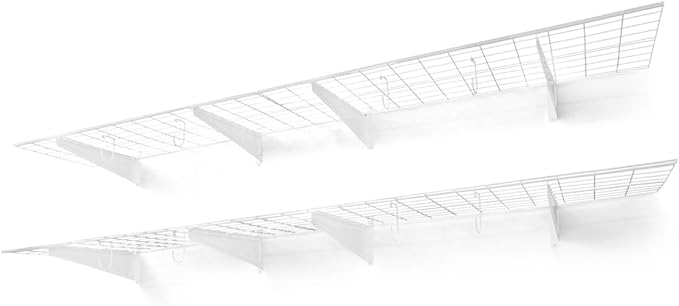 CAPHAUS Garage Shelving Wall Mounted 96x18 Inch, Heavy Duty Metal Wall Shelves with 4 Bike Hooks, 500lbs Capacity Storage Rack for Garage Organization System, White