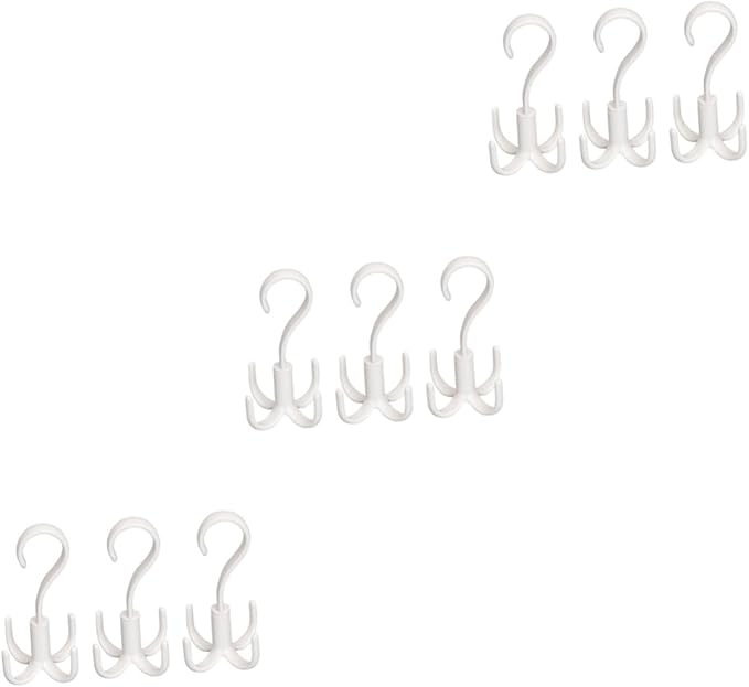 Amosfun 9pcs Rotating Multifunctional Hooks for Scarves Ties and Accessories Organizer Space-Saving Closet Hanger White