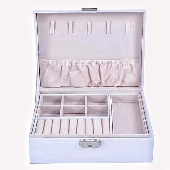 Jewelry Box Organizer with Lock, White, 8.9x6.7x3.5 inches, Ring Holder and Multi-Compartment Storage (White)
