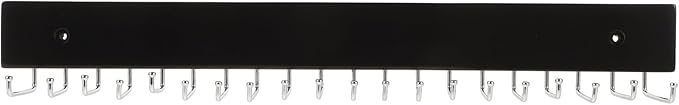 Veemoon Wall-Mounted Belt and Tie Rack Organizer with 20 Rotating Hooks, Black Metal and Wood Multi-Hook Hanger for Men’s Closet Storage and Entryway Accessory Organizer