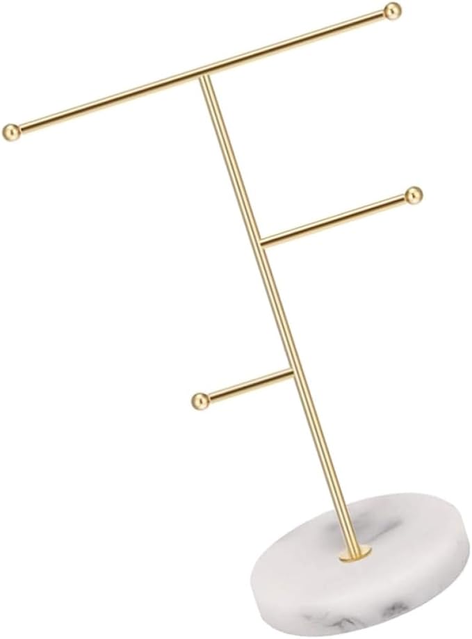 PRETYZOOM Gold Marble Jewelry Display Stand 18.5x10x26cm, Iron Jewelry Organizer Rack with Watch Storage Holder for Earrings Bracelets Necklaces, Scandinavian Style Accessory Organizer