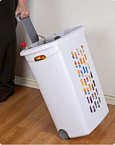 Sterilite Ultra Wheeled Laundry Hamper with Lid, Handle and Wheels for Easy Rolling of Clothes to and from The Laundry Room, Plastic, White, 1-Pack
