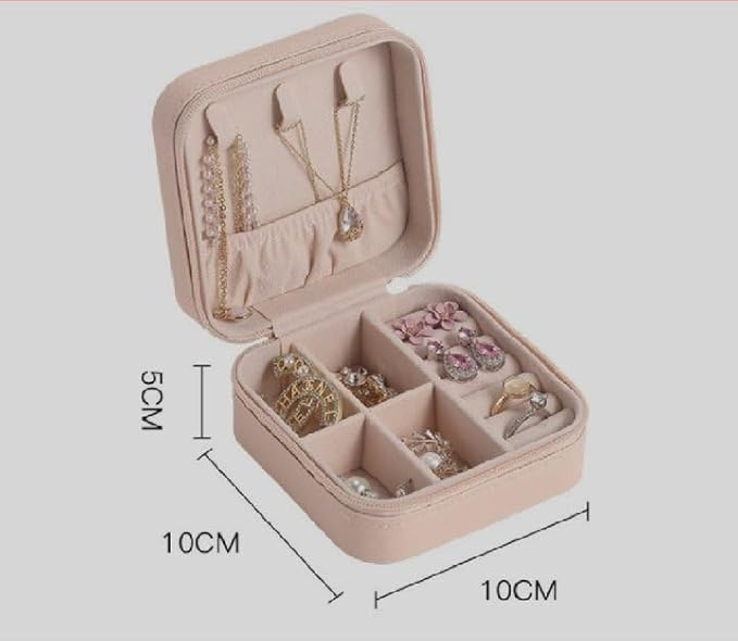 Small Travel Jewelry Box Organizer, Pink, 10 x 10 x 5 inches, Portable Storage Case with Compartments