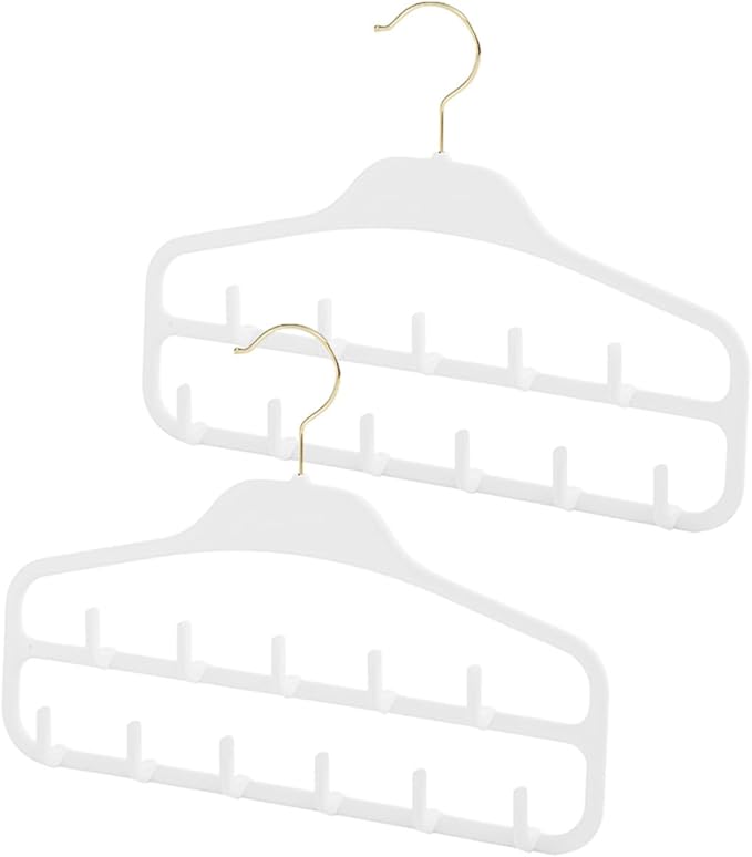 2pcs Multi-Hook Belt and Tie Hanger Rack, Double-Layer 11-Hook Scarf Organizer, Large Capacity Closet Accessory Organizer for Home, Light Gray