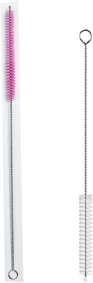 2 Pack Straw Cleaner Brush, Reusable Metal Handles Straw Cleaner Brush Extra Long for Stanley Mug 40, 30, 20 oz, 10mm Wide for Sippy Cup, Water Bottle and Tubes (Clear+Pink)