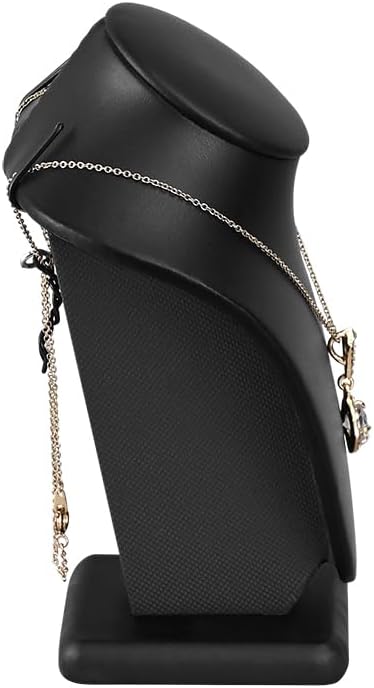 MOOCA 2 Pcs Deluxe Faux Leather Small Necklace Chain Jewelry Display Holder, Jewelry Stand, Necklaces Display Mannequin Bust Stand, 6.25”H, Black Faux Leather
