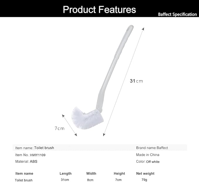 Baffect Curved Toilet Brush Plastic Long Antislip Grip Handle Toilet Cleaning Brushes Strong Decontamination Hanging Portable Toilet Bowl Brush Bathroom Accessories