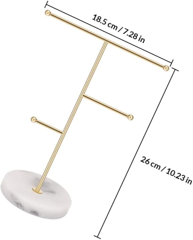 PRETYZOOM Gold Marble Jewelry Display Stand 18.5x10x26cm, Iron Jewelry Organizer Rack with Watch Storage Holder for Earrings Bracelets Necklaces, Scandinavian Style Accessory Organizer