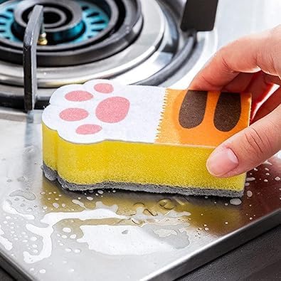 3Pcs Pink Random Style Cat Claw Design Kitchen Cleaning Sponges,Cute Household Cleaning Tool,Claw Design Non-Scratch Dishwashing Scrub Sponge Kitchen Cleaning Tool,Household Supplies