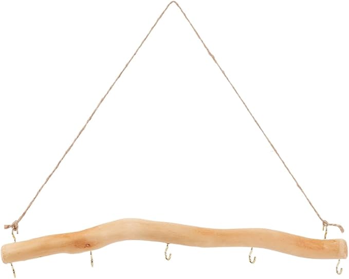 15 Inch 5 Hook Driftwood Wall Hanging Wall Mounted Jewelry Holder Natural Branch with Twine Rope Farmhouse Vintage Drift Wood Pieces Easy to Use Necklace Mount Hanger for Dried Flowers Crafts