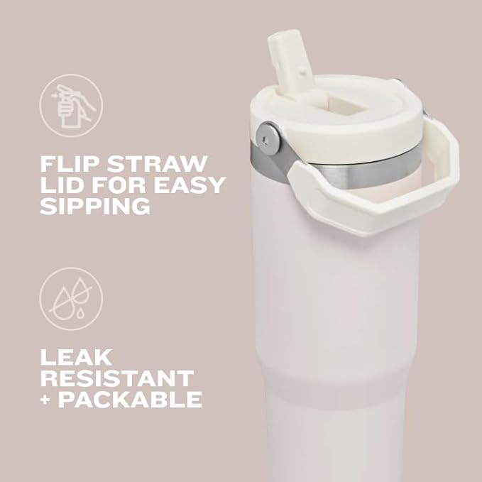 STANLEY IceFlow Flip Straw Tumbler with Handle 30 oz | Twist On Lid and Flip Up Straw | Leak Resistant Water Bottle | Insulated Stainless Steel |BPA-Free | Cream
