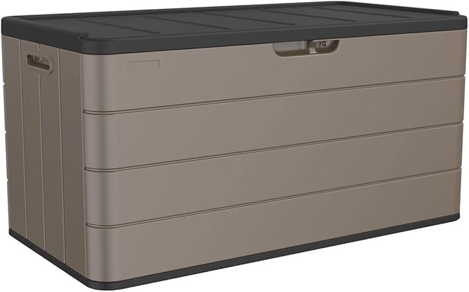 Outdoor Storage Box, 100 Gallon Plus Resin Deck Box Waterproof for Patio Furniture, Garden Tools and Pool Accessories, Lockable UV-Resistant Storage Bin Bench Cabinet for Outside, Brown