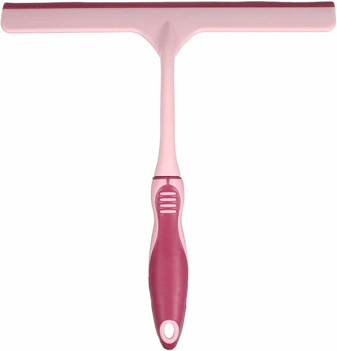HARFINGTON Shower Squeegee 9.8 Inch Length Water Blade Cleaner Tool Household Mirror Squeegee with Hole for Windshield Window Cleaning Glass Door, Pink