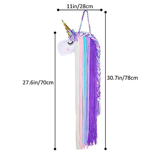 Beinou Unicorn Hair Clips Holder With Rainbow Hot Pink Yarn Tassels, Bows Storage, Shy Face Headband Organizer for Theme Party Decorations