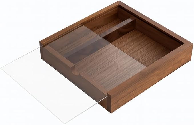 Walnut Wood Keepsake Box with Clear Acrylic Lid, Handmade Storage Box for Jewelry, Photos, Collectibles, Gifts (6.7 x 6.7 x 1.38 Inches)