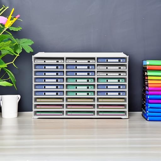 LOYALHEARTDY Literature Organizer, 27 Compartments Paper Storage Cabinet Mail Organizer, 31.5 X 12 X 21.69 Inch Desktop File Sorter Mail Center Mailbox School Classroom Keepers for Home&Office, White