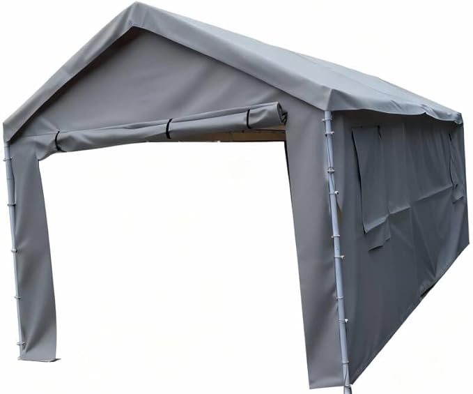 Rutile 10x20 Carport Replacement Sidewall, 180G PE Waterproof & UV Protected Sidewall Cover (Gray, Front/Back Panel)