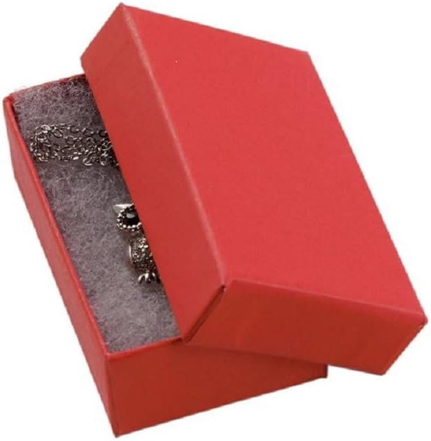 12 Pack Matte Red Cotton Filled Color Paper Cardboard Jewelry Box for Necklace, Ring, Earring, Pendant, Pocket Watch, Body Jewelry. Size-3 1/16" x 2 1/8" x 1" - by R J Displays