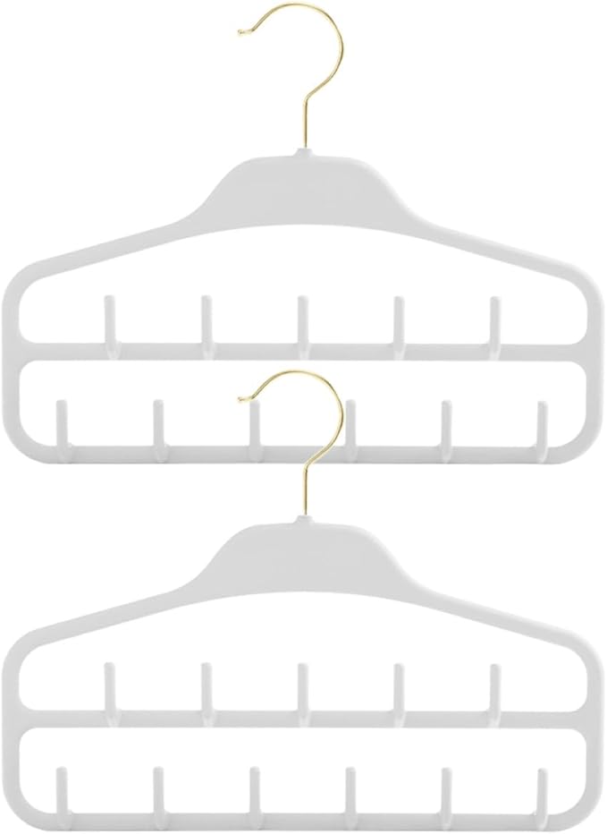2pcs Belt Holder Organizer with 11 Hooks, Multi-Slot Scarf Hanger Rack for Closet Storage, Large Capacity Hanging Accessory Organizer for Belts, Ties, and Scarves, Light Gray