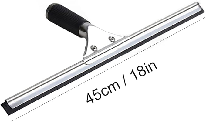 Professional Stainless Steel Handle Water Wiper Window Glass Squeegee with Replacement Rubber Blade 105cm 41inch (Black, 18in/45cm+Blade)