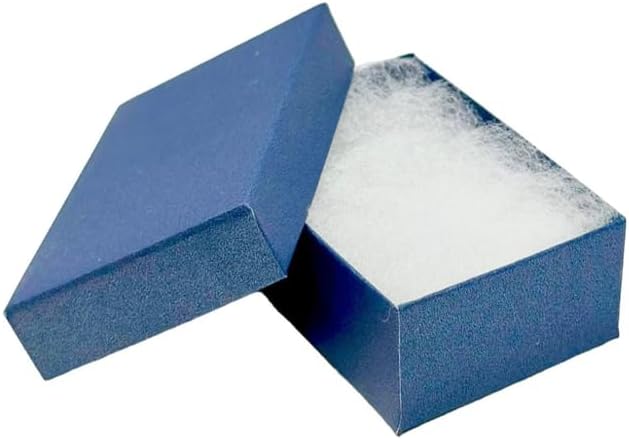 12 Pack Pearl Blue Color Paper Cotton Filled Cardboard Jewelry Box for Necklace, Ring, Earring, Pendant, Pocket Watch, Body Jewelry, Beads Size-3 1/16" x 2 1/8" x 1" - by R J Displays