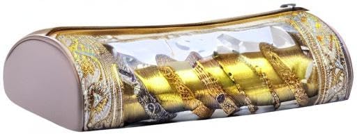 Rudraksh Single Rod Travel Raw Silk Bangle Pouch Wardrobe Organizer Vanity Box For Women/Girls Bracelets And Bangles, Golden - Set of 4