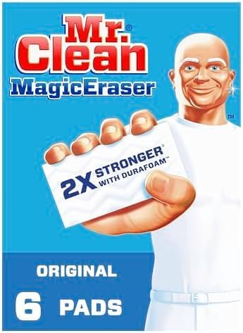 Mr. Clean Magic Eraser Original Cleaning Pads, Multi Purpose Cleaner, Bathroom Cleaning Supplies, All Purpose Cleaner, White, 6 Count (Pack of 6)