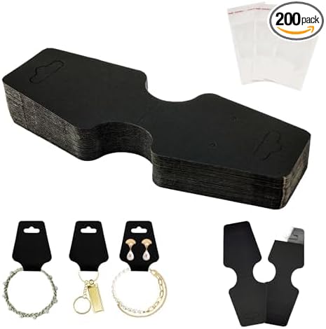 200pcs Jewelry Display Cards with Adhesive,1.7*4.7inch Necklace Display Cards with 200pcs Packaging Bags Jewelry Holder Cards Hanging for Earring Hair Band Keychain Scrunchies (300pcsBlack)
